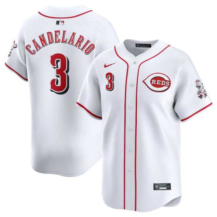 Men%27s Cincinnati Reds #3 Jeimer Candelario White Home Limited Stitched Baseball Jersey Dzhi